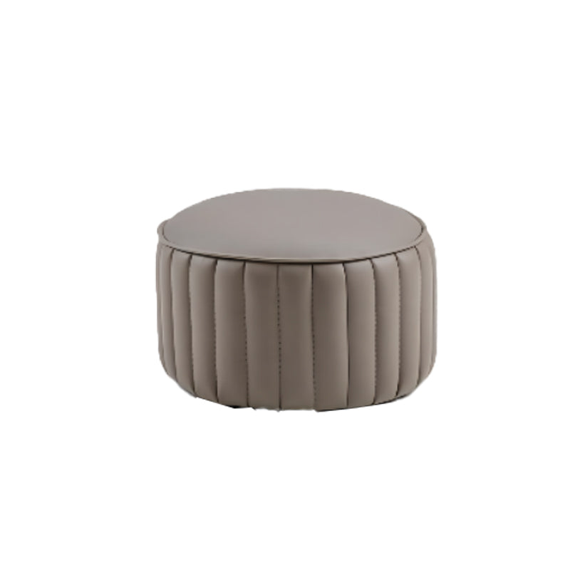 Modern Pouf Ottoman Genuine Leather Upholstered Cylinder Shape Ottoman