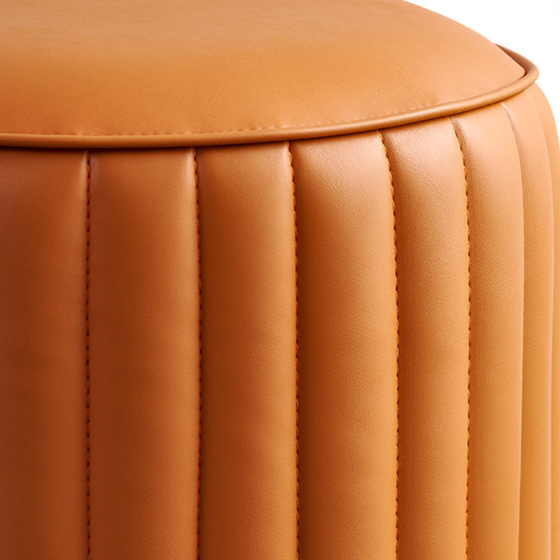 Modern Pouf Ottoman Genuine Leather Upholstered Cylinder Shape Ottoman