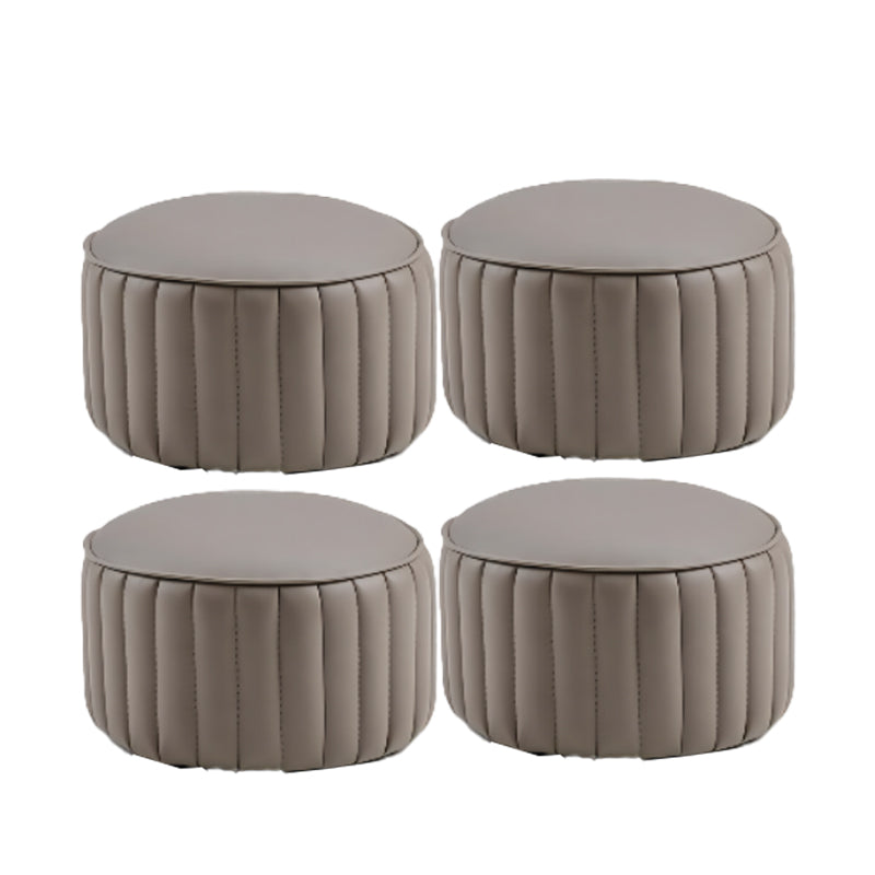 Modern Pouf Ottoman Genuine Leather Upholstered Cylinder Shape Ottoman