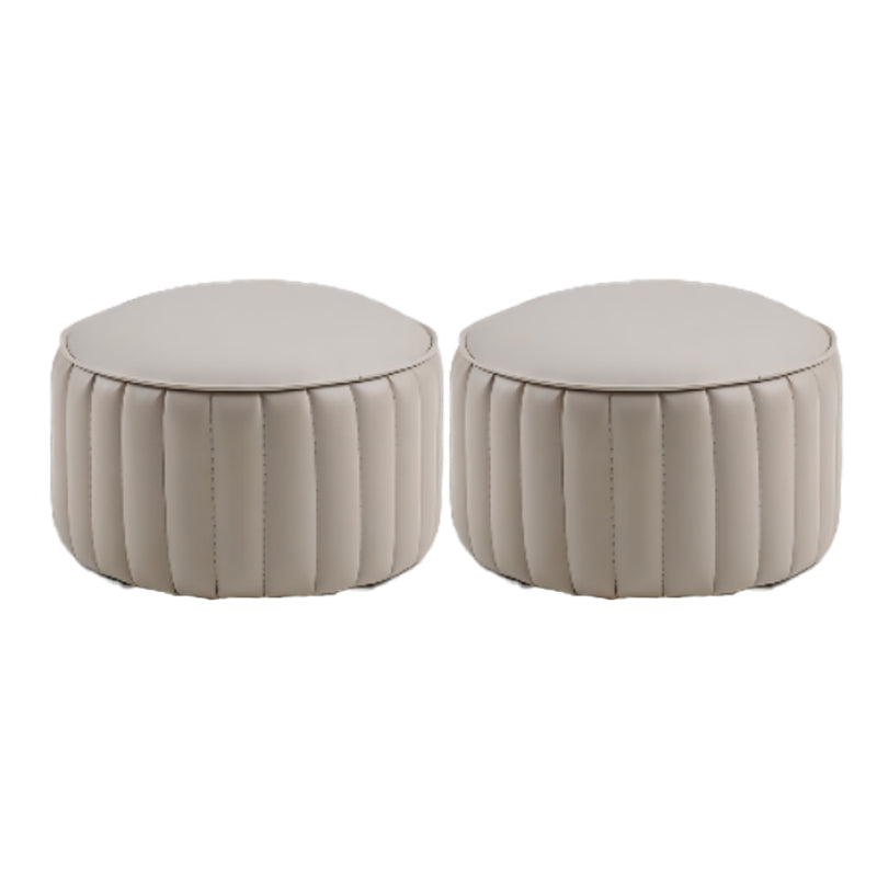 Modern Pouf Ottoman Genuine Leather Upholstered Cylinder Shape Ottoman