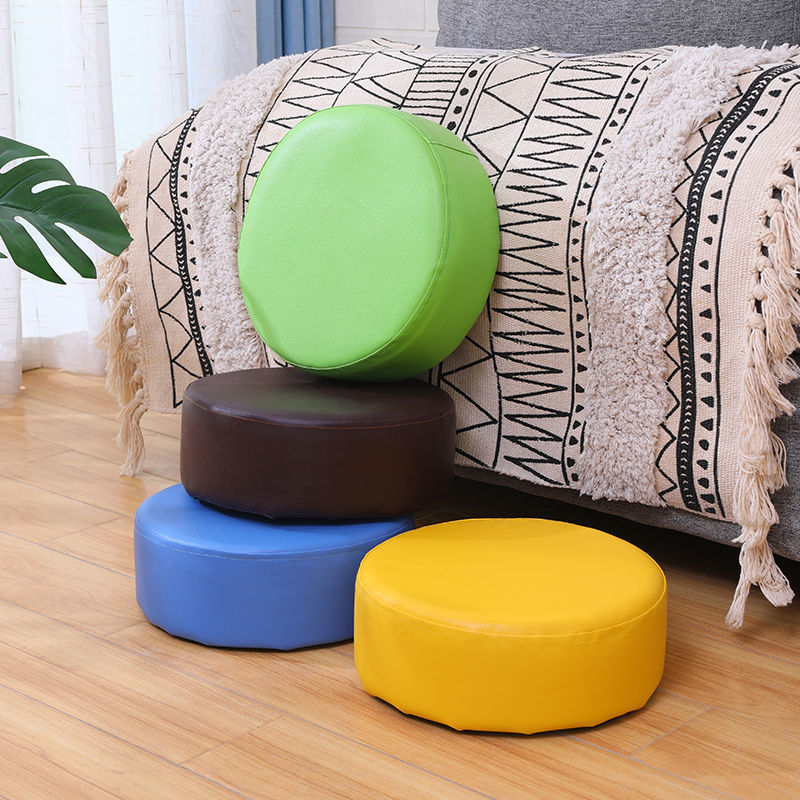 Water Resistant Ottoman Solid Color Faux Leather Round Pouf Ottoman