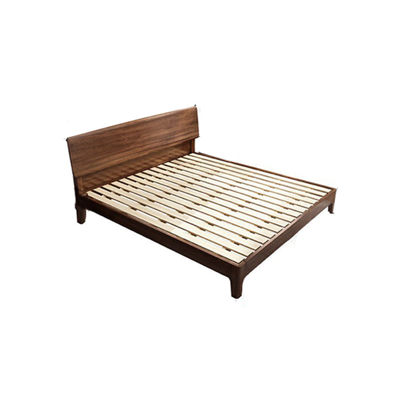 Mid-Century Modern Standard Bed Walnut Solid Color Panel Bed with Headboard