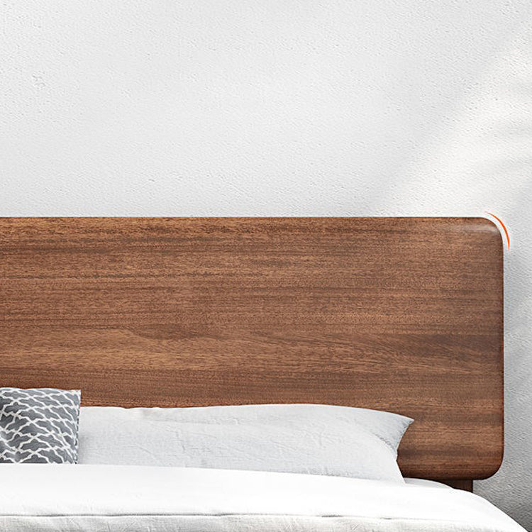 Mid-Century Modern Standard Bed Walnut Solid Color Panel Bed with Headboard