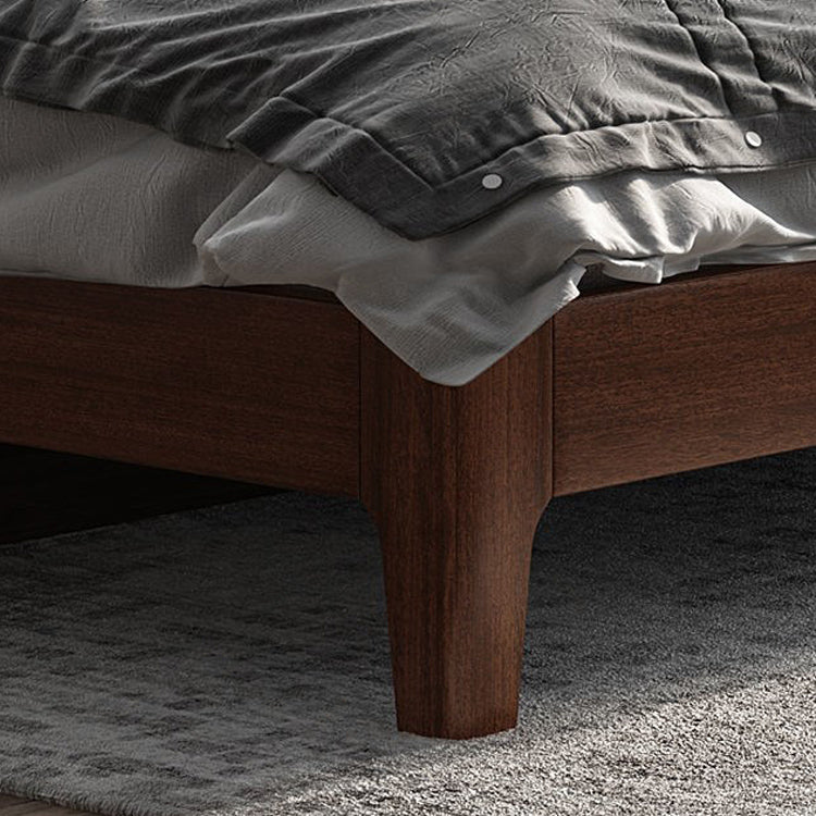 Mid-Century Modern Standard Bed Walnut Solid Color Panel Bed with Headboard