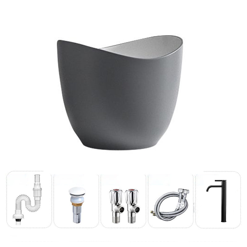 Modern Vessel Sink Round Porcelain with Pop-Up Drain Vessel Bathroom Sink