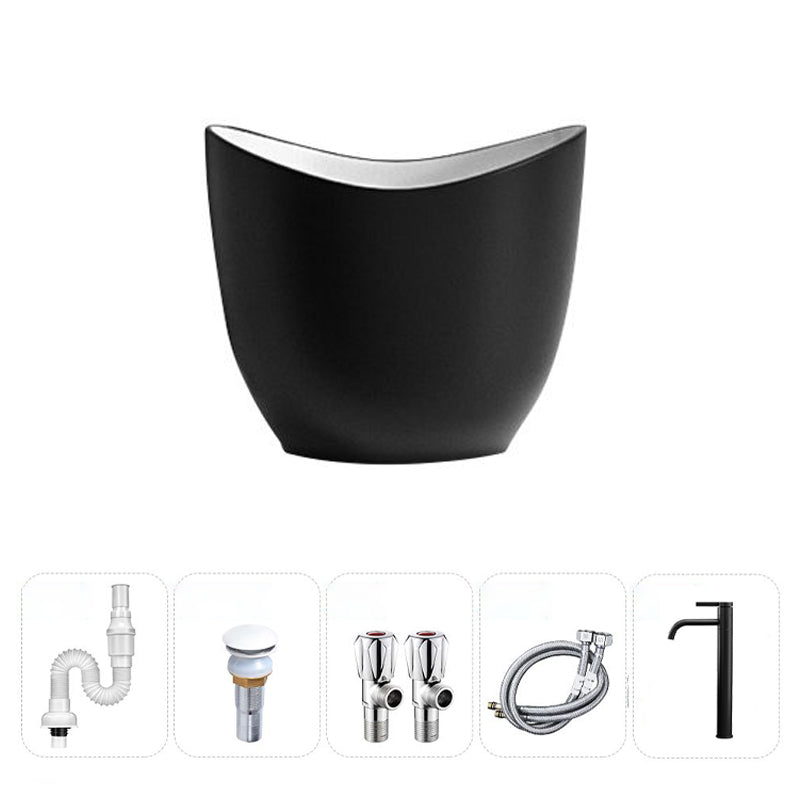 Modern Vessel Sink Round Porcelain with Pop-Up Drain Vessel Bathroom Sink