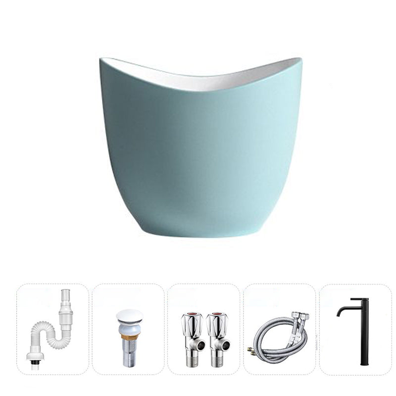 Modern Vessel Sink Round Porcelain with Pop-Up Drain Vessel Bathroom Sink