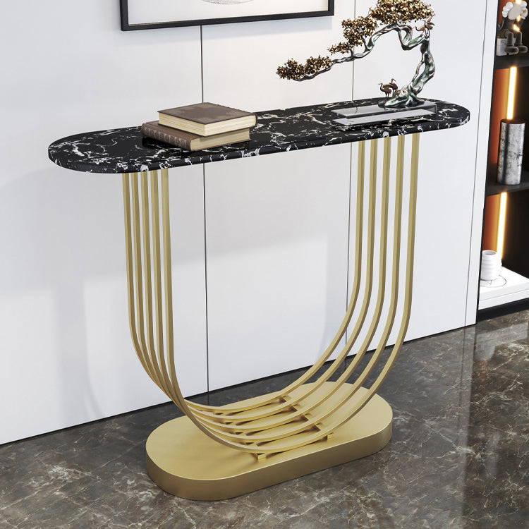 Stone Oval Console Table 1-shelf 11.81" W Accent Table for Hall