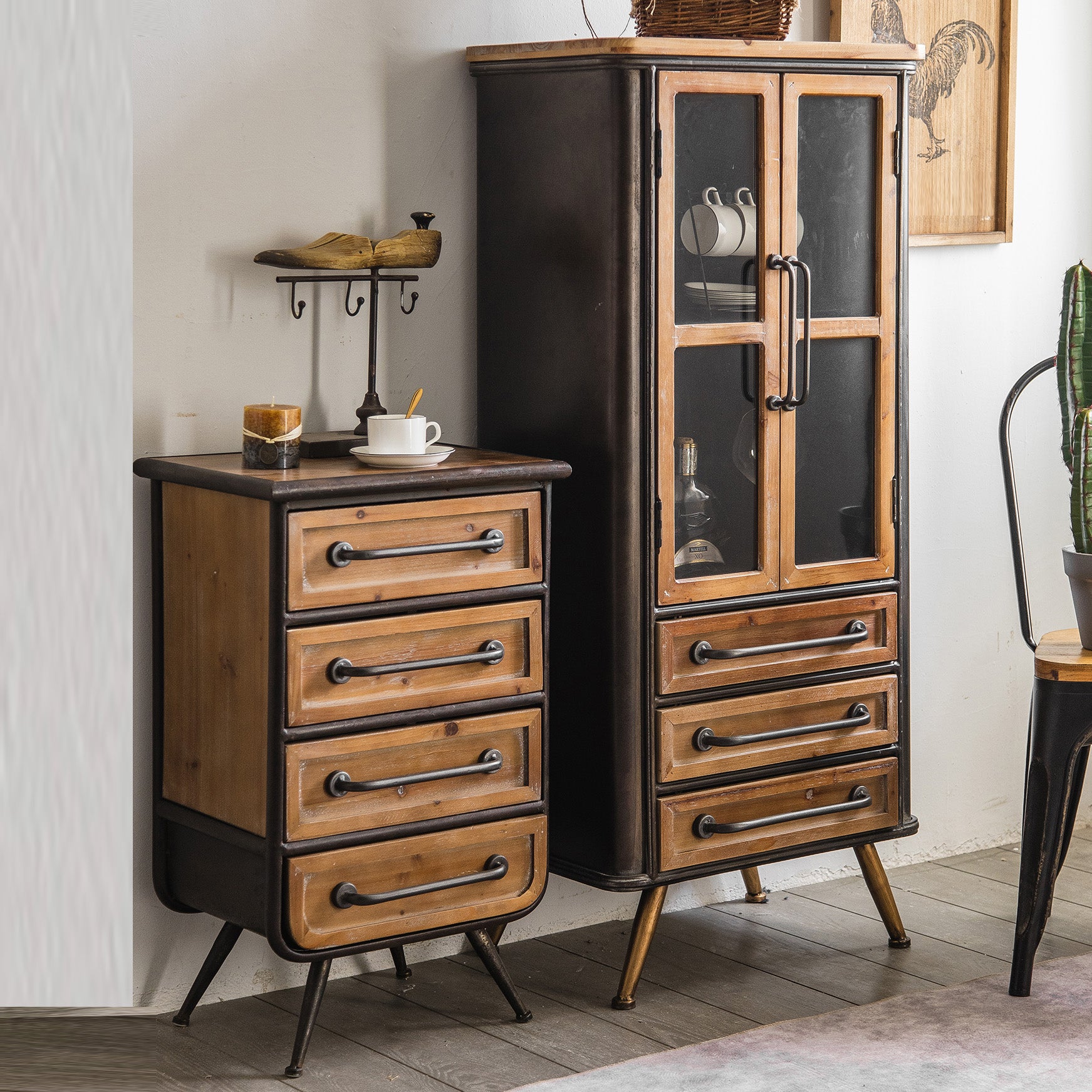 Industrial Cabinet Bar Pulls With Stroge Rectangle Distressed Wood Accent Cabinet