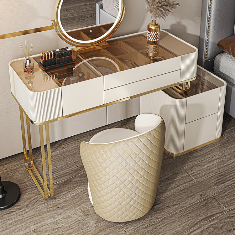 Dimmable Lighted Mirror Dressing Table with 5 Drawers Glass/Stone Top Make-up Vanity