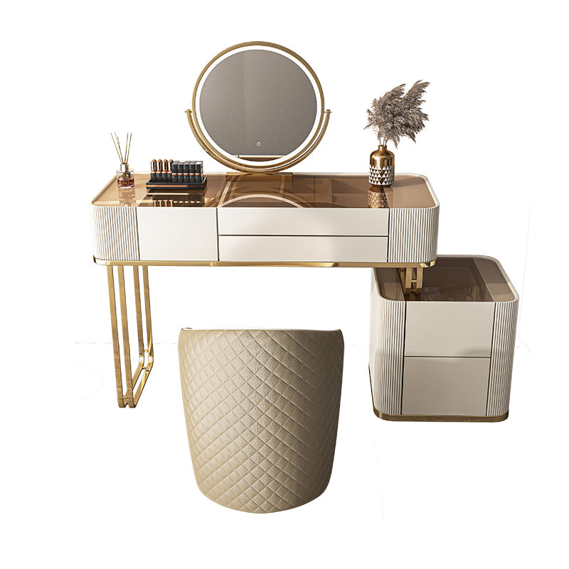 Dimmable Lighted Mirror Dressing Table with 5 Drawers Glass/Stone Top Make-up Vanity