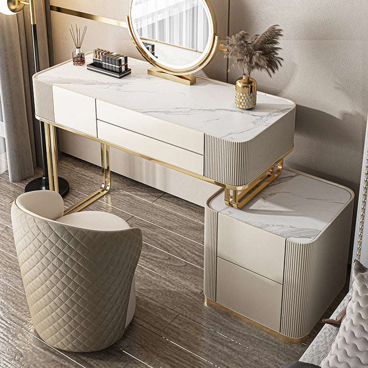 Dimmable Lighted Mirror Dressing Table with 5 Drawers Glass/Stone Top Make-up Vanity