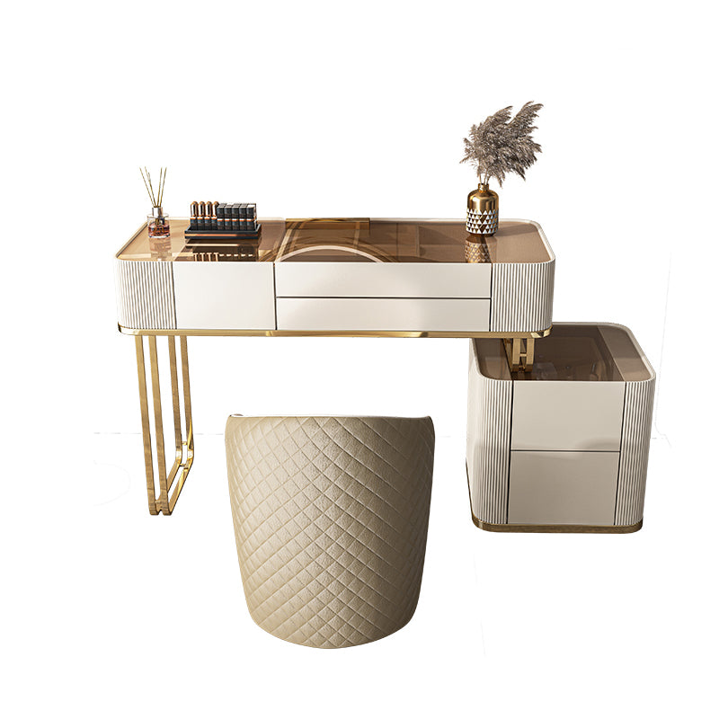 Dimmable Lighted Mirror Dressing Table with 5 Drawers Glass/Stone Top Make-up Vanity