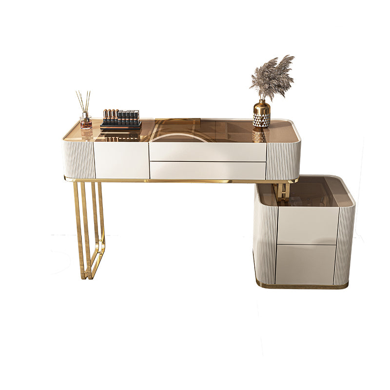 Dimmable Lighted Mirror Dressing Table with 5 Drawers Glass/Stone Top Make-up Vanity