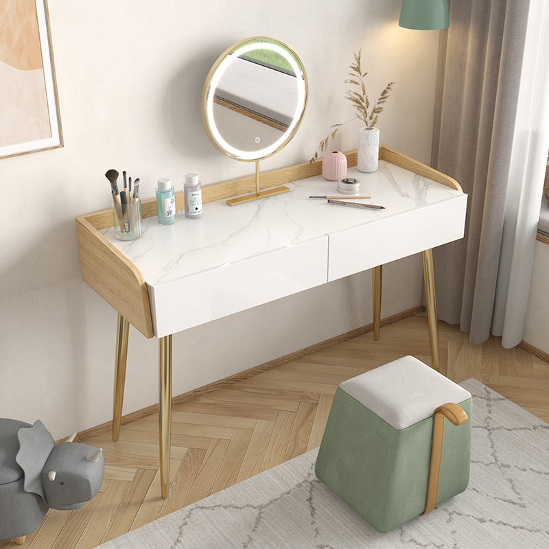 Glam 2-drawer Slate Top Dressing Table 32.67" H Vanity Stool in White