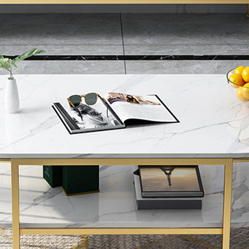 Glam Marble Coffee Cocktail Table Frame Oval Coffee Table with Shelf