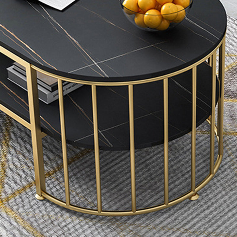 Glam Marble Coffee Cocktail Table Frame Oval Coffee Table with Shelf