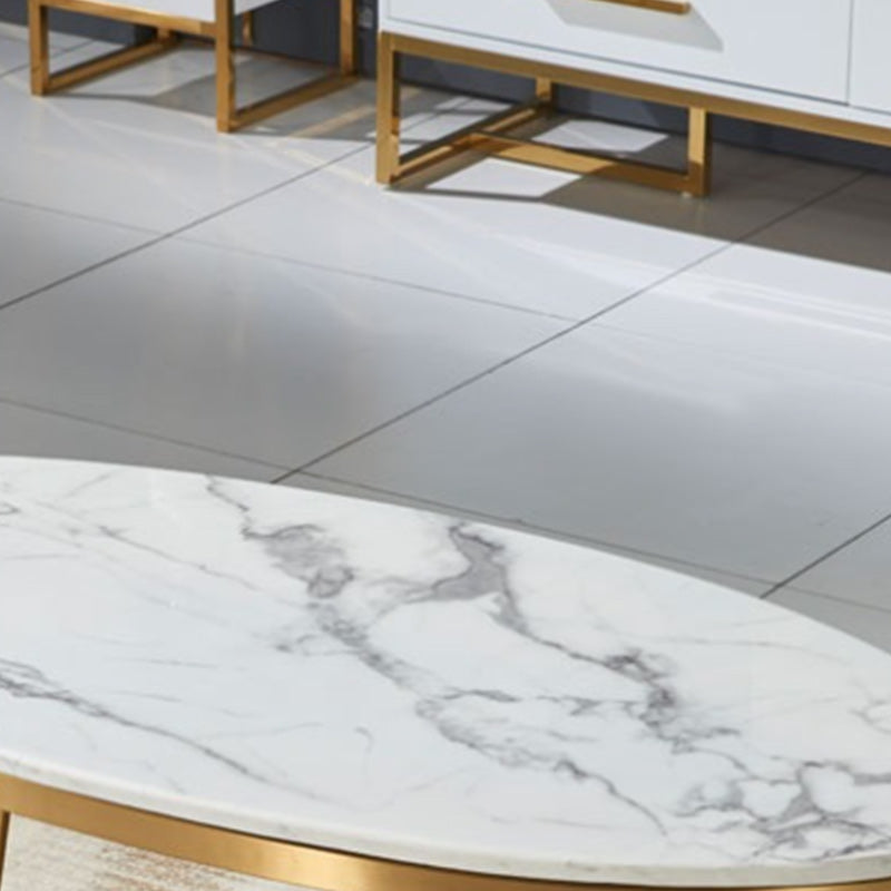 Glam Metal Cross Legs Coffee Table Faux Marble Oval Coffee Table
