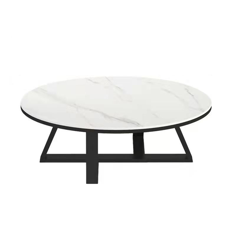 Glam Metal Cross Legs Coffee Table Faux Marble Oval Coffee Table