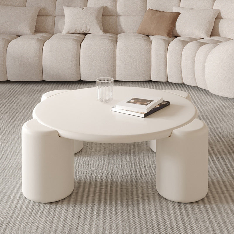 Modern Round Wood Coffee Table with 4 Legs Coffee Table in Cream
