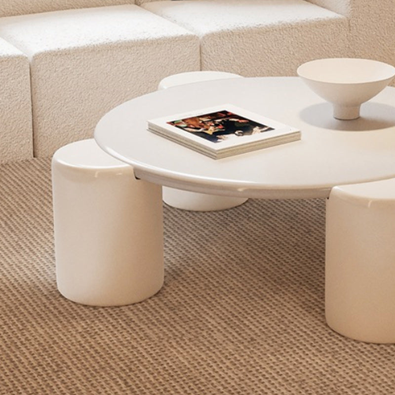 Modern Round Wood Coffee Table with 4 Legs Coffee Table in Cream