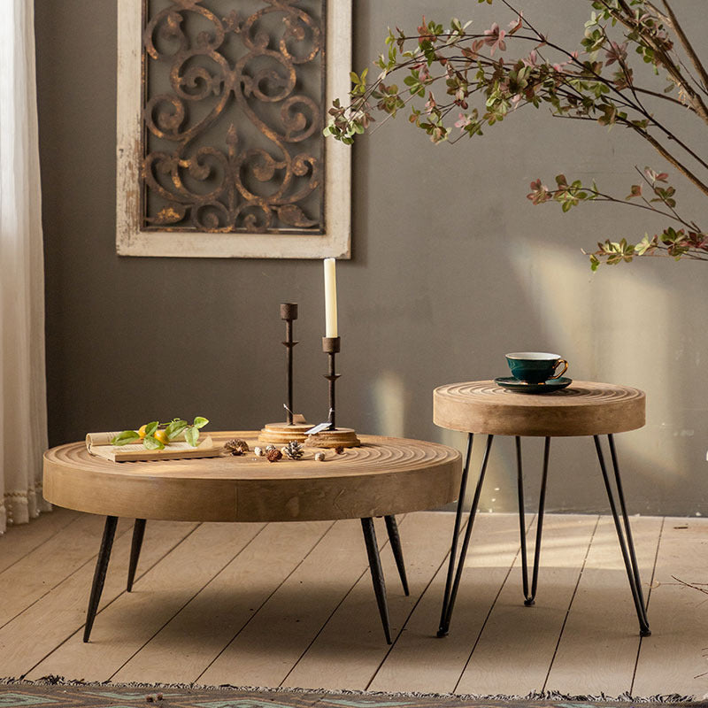 Scandinavian Solid Wood Cocktail Coffee Metal Round Coffee Table