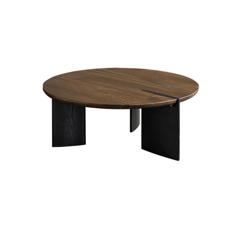 Scandinavian Pine Wood Cocktail Table with Round Top and Black Base