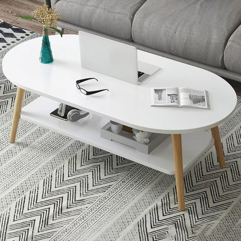 Modern 16.53" Tall R Wooden Coffee Table 4 Legs Cocktail Table with Shelf