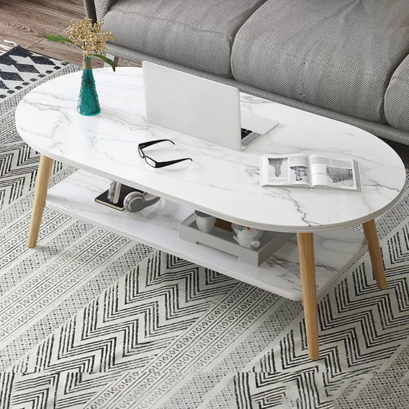 Modern 16.53" Tall R Wooden Coffee Table 4 Legs Cocktail Table with Shelf