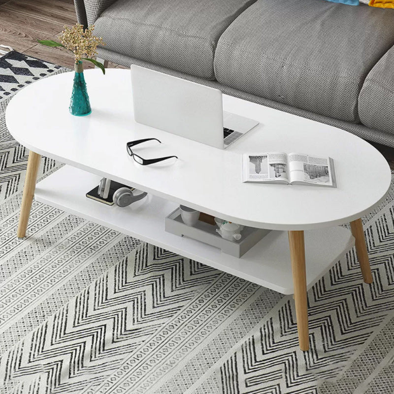 Modern 16.53" Tall R Wooden Coffee Table 4 Legs Cocktail Table with Shelf