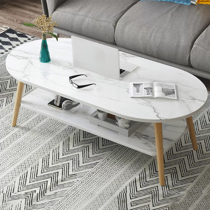 Modern 16.53" Tall R Wooden Coffee Table 4 Legs Cocktail Table with Shelf