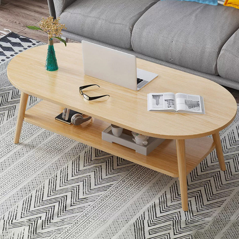 Modern 16.53" Tall R Wooden Coffee Table 4 Legs Cocktail Table with Shelf