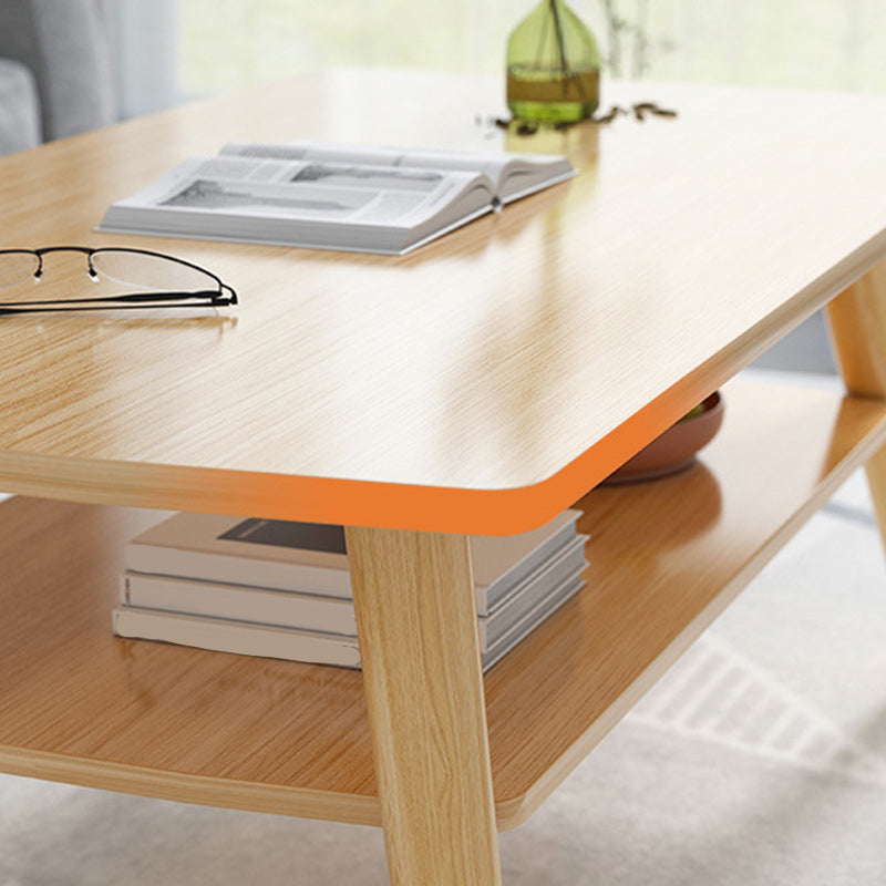 Modern 16.53" Tall R Wooden Coffee Table 4 Legs Cocktail Table with Shelf