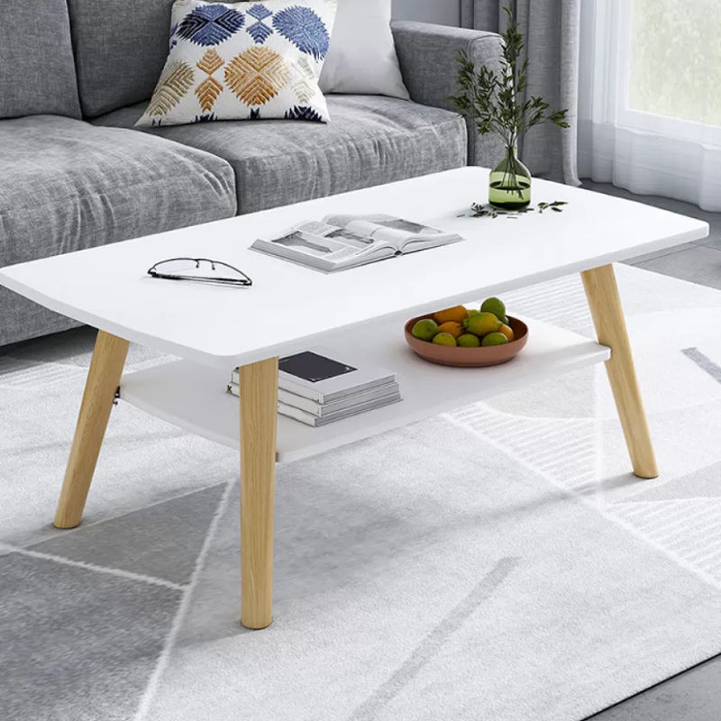 Modern 16.53" Tall R Wooden Coffee Table 4 Legs Cocktail Table with Shelf