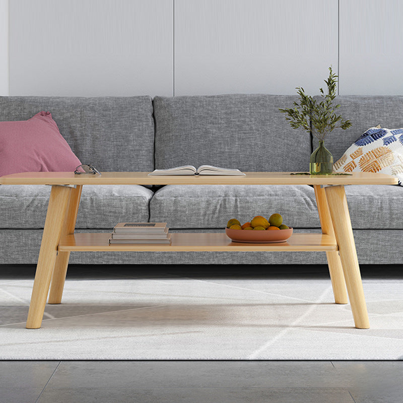 Modern 16.53" Tall R Wooden Coffee Table 4 Legs Cocktail Table with Shelf