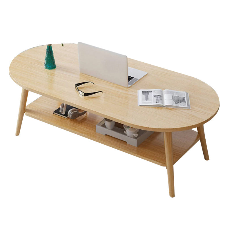 Modern 16.53" Tall R Wooden Coffee Table 4 Legs Cocktail Table with Shelf