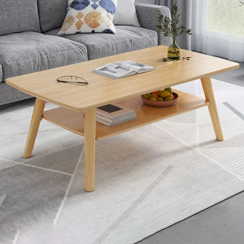 Modern 16.53" Tall R Wooden Coffee Table 4 Legs Cocktail Table with Shelf