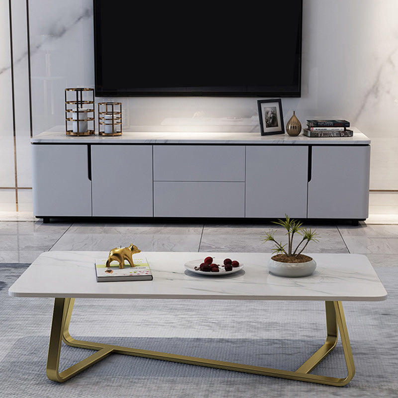 Glam Stop Top Coffee Table with Iron Cross Legs for Living Room