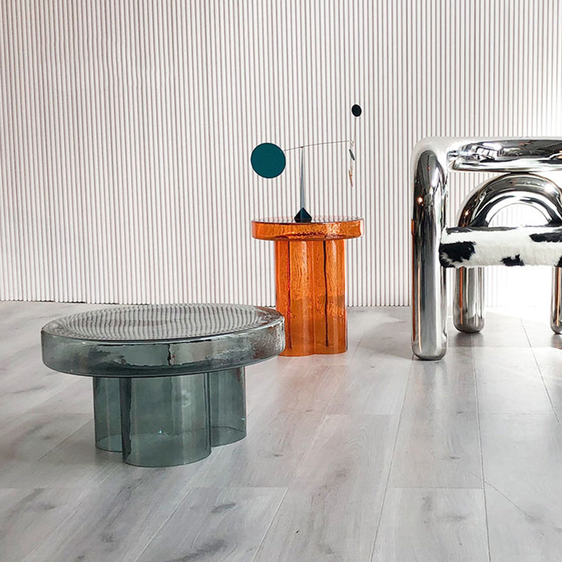 Contemporary Round Glass Coffee Table Pedestal Cocktail Table