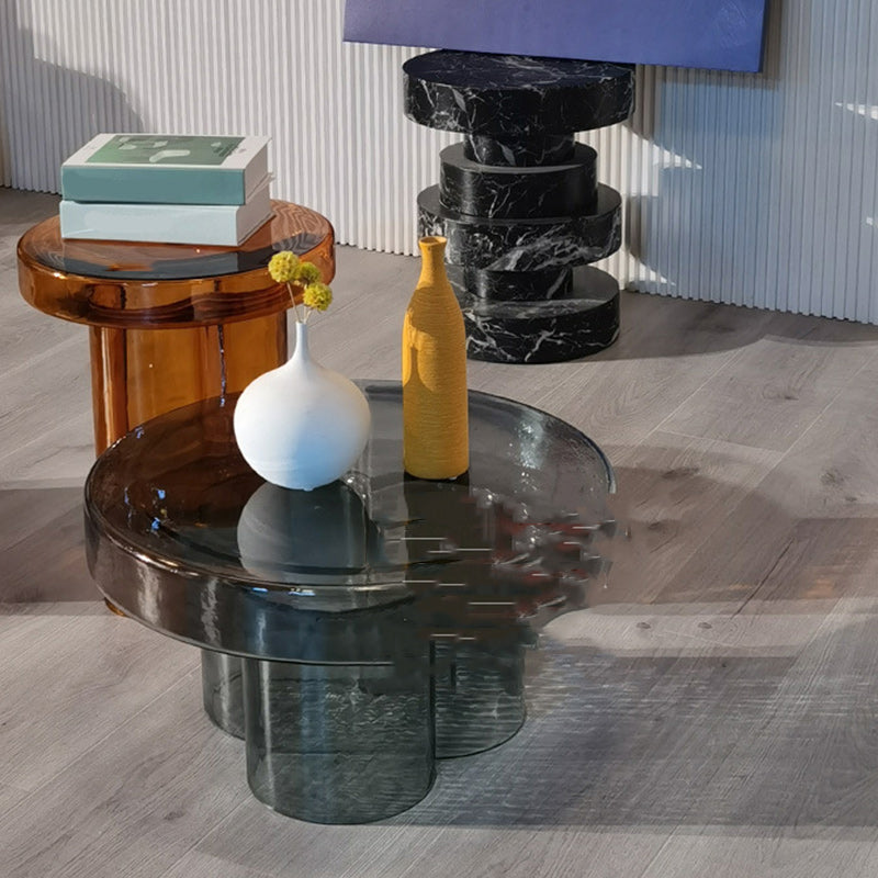 Contemporary Round Glass Coffee Table Pedestal Cocktail Table