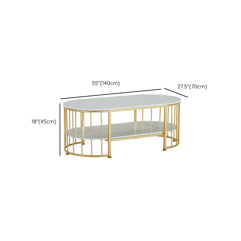 Glam Oval Marble Coffee Table 17.7"H Steel Sled Cocktail Table with Shelf