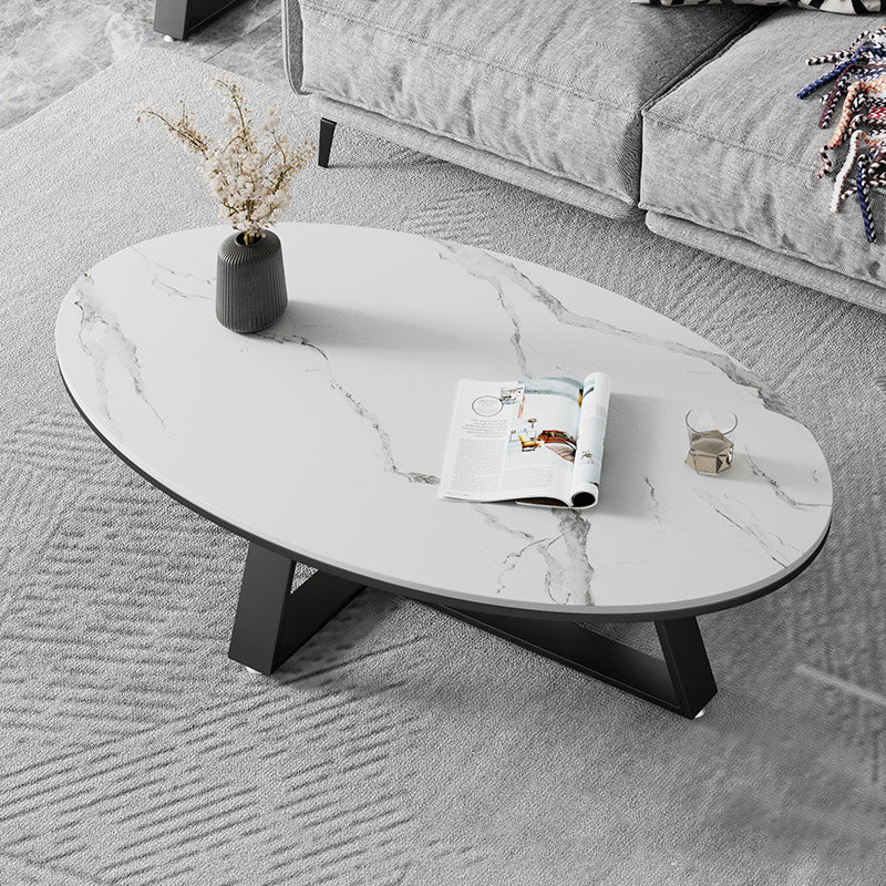 Metal Frame Elliptical Slate Top Coffee Cocktail Table - 17.7" H