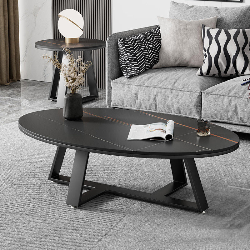 Metal Frame Elliptical Slate Top Coffee Cocktail Table - 17.7" H