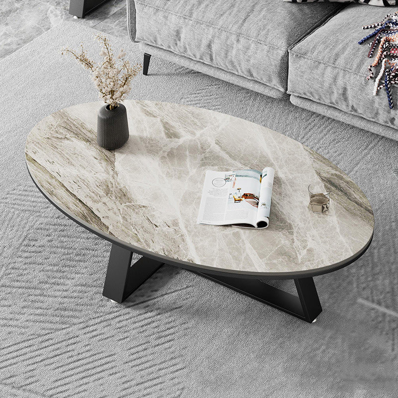 Metal Frame Elliptical Slate Top Coffee Cocktail Table - 17.7" H