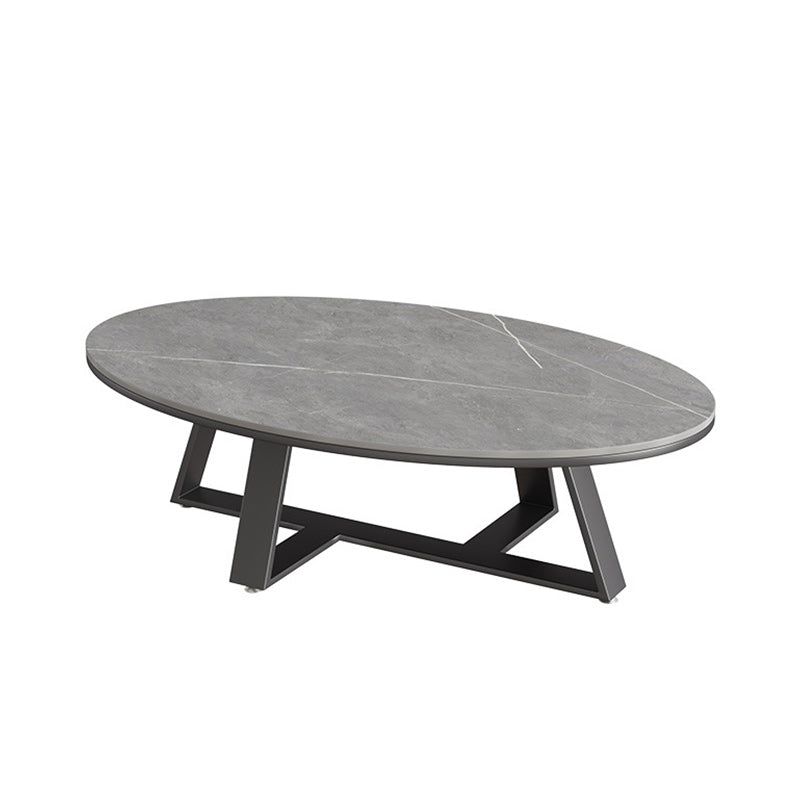 Metal Frame Elliptical Slate Top Coffee Cocktail Table - 17.7" H