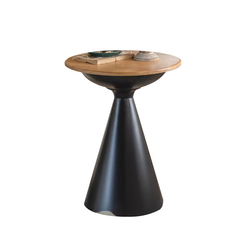 Round Wood Distressed Coffee Table Metal Pedestal Cocktail Table