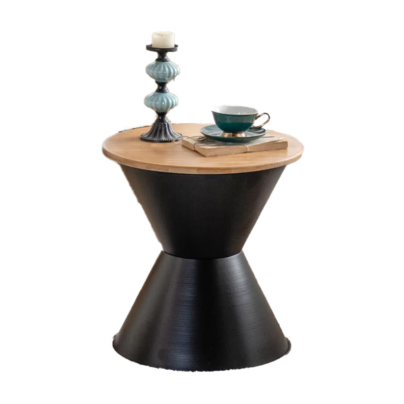 Round Wood Distressed Coffee Table Metal Pedestal Cocktail Table