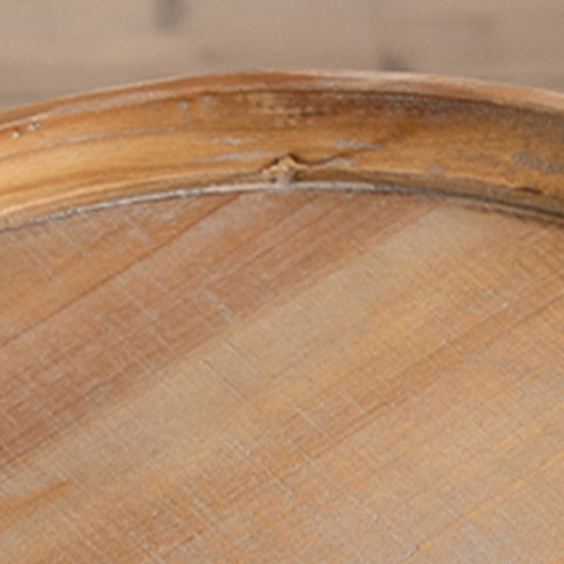 Round Wood Distressed Coffee Table Metal Pedestal Cocktail Table