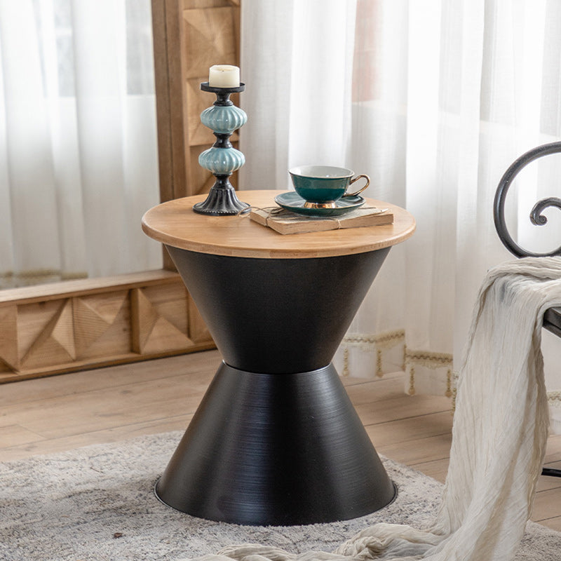 Round Wood Distressed Coffee Table Metal Pedestal Cocktail Table