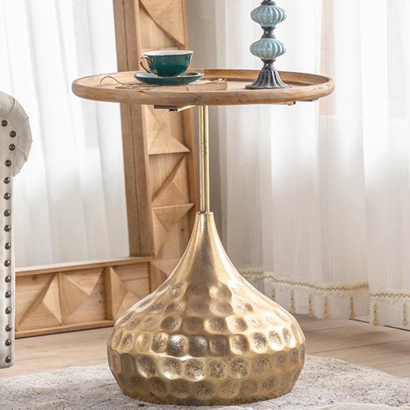 Round Wood Distressed Coffee Table Metal Pedestal Cocktail Table